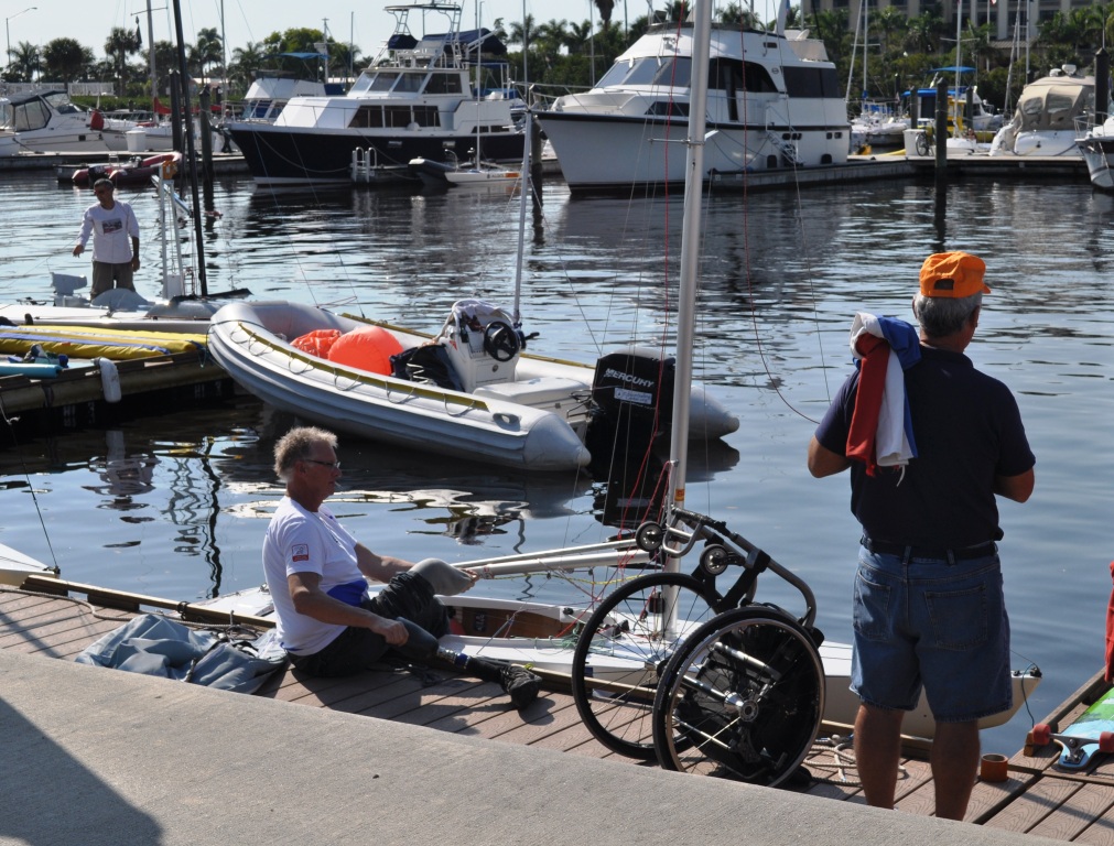Andre Rademaker of the Dutch 2.4 Sailboat Racing Team Getting Into His Boat, Jan. 7, 2012 Andre Rademaker of the Dutch 2.4 Sailboat Racing Team Getting Into His Boat, Jan. 7, 2012