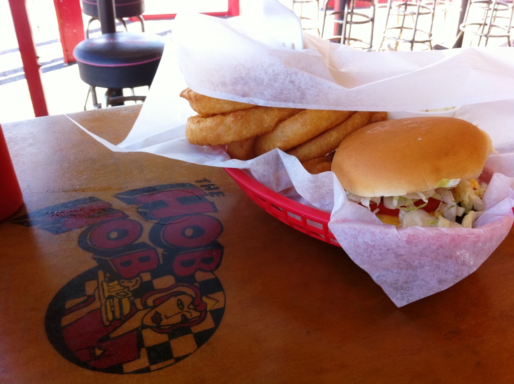 Cheeseburger and Onion Rings at the Hob Nob Drive In, Sarasota, Fla. Cheeseburger and Onion Rings at the Hob Nob Drive In, Sarasota, Fla.