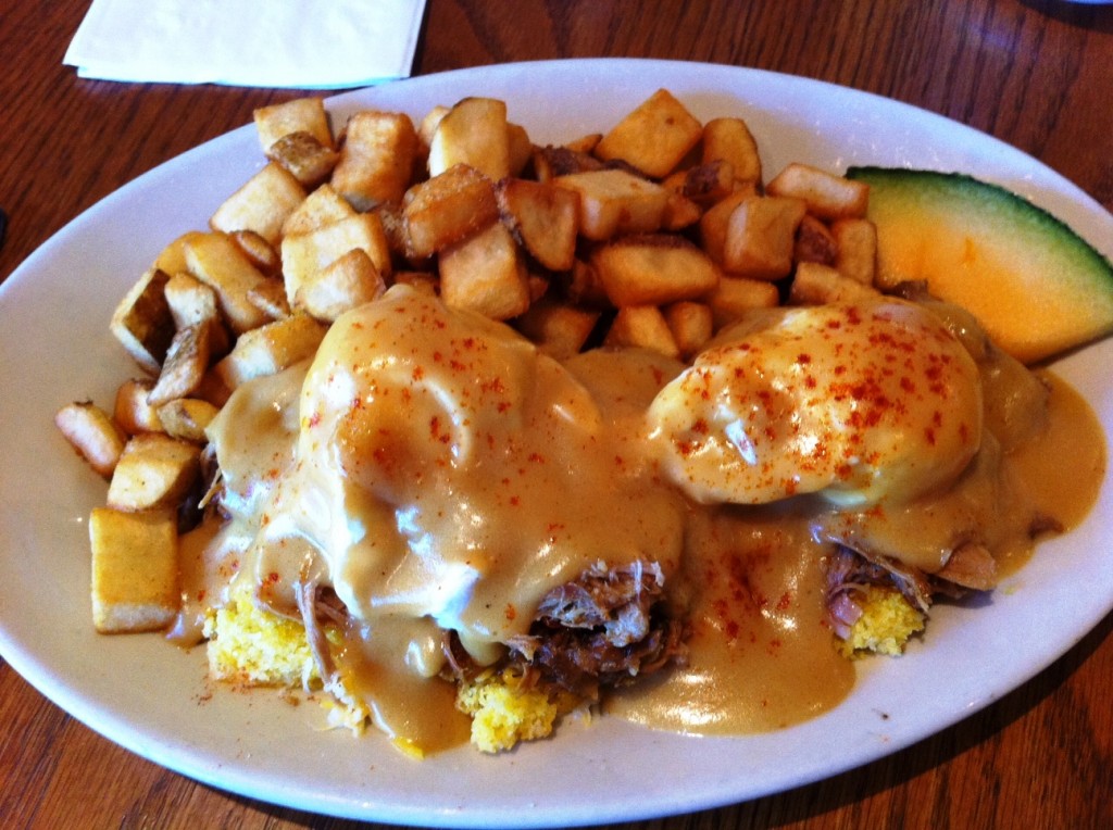 Pulled Pork and Cheddar Bennie at Haywood Cafe, Keystone, Colo.